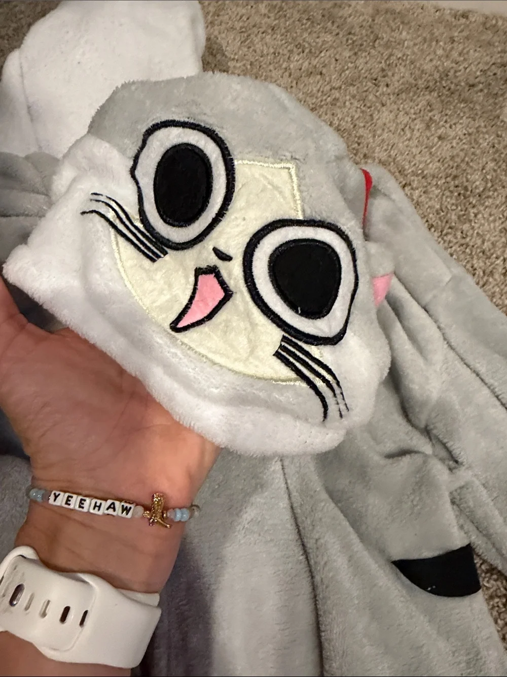 Kids L/XL or women Xs/S 3 Plush Hooded One-Piece Loungewear pug Dalmatian cat